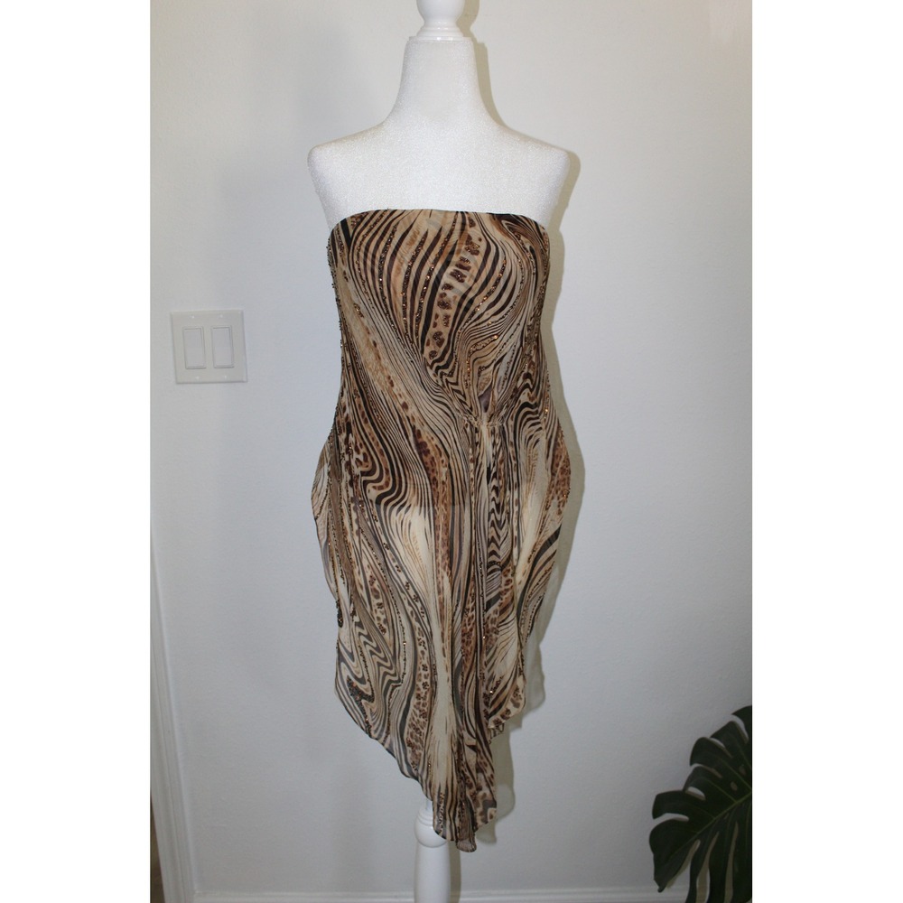 VTG Cache Silk Animal Print Strapless Corset Top Sequin Handkerchief Hem 6